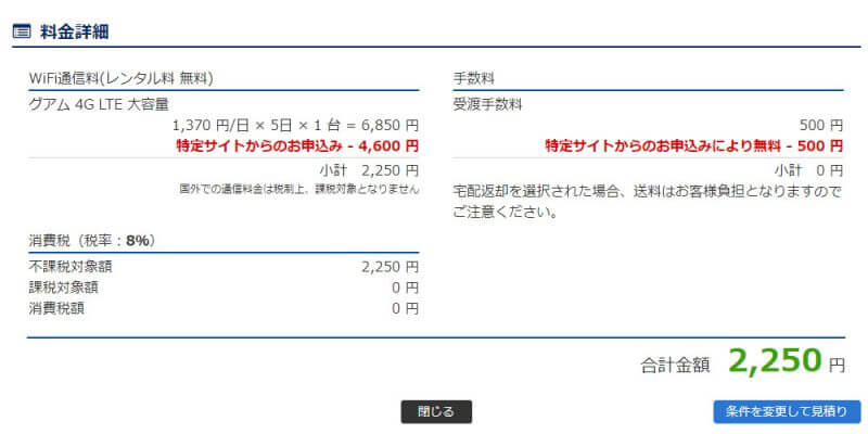 トラベルコちゃんより予約時の料金詳細