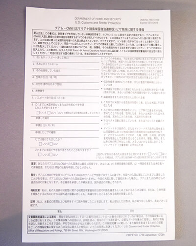 入国審査用紙表