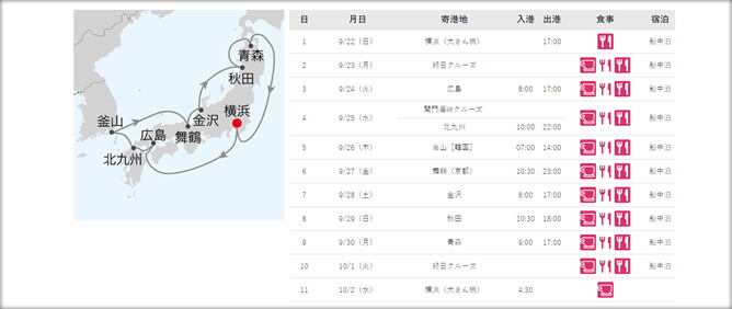 セレブリティクルーズ　日本周遊ツアー
