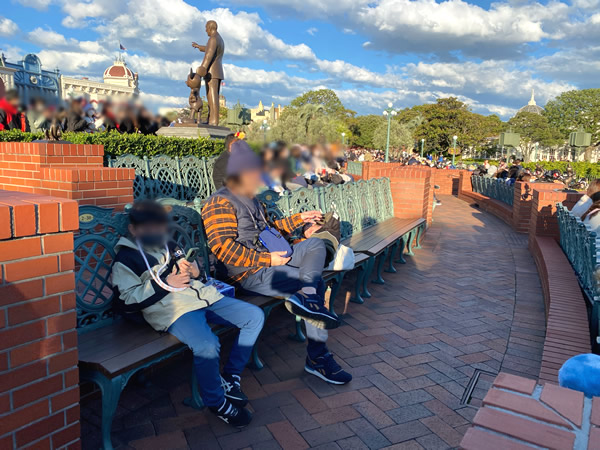 ウォルトディズニー像の裏側にあるバケパ鑑賞席。