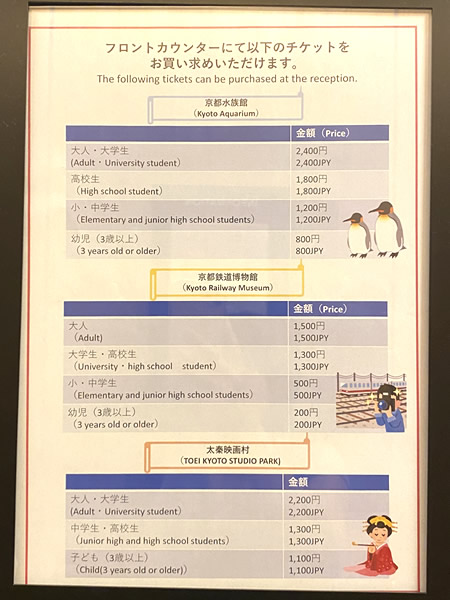 ザ ロイヤルパークホテル京都梅小路で購入できる各チケット