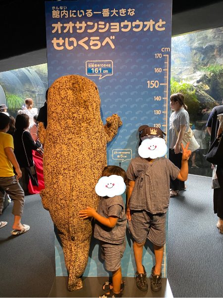 京都水族館・オオサンショウウオと背比べ