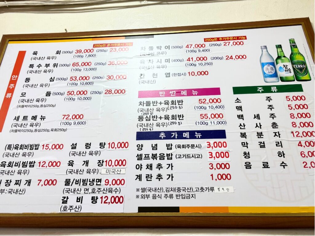 百済精肉店のメニュー