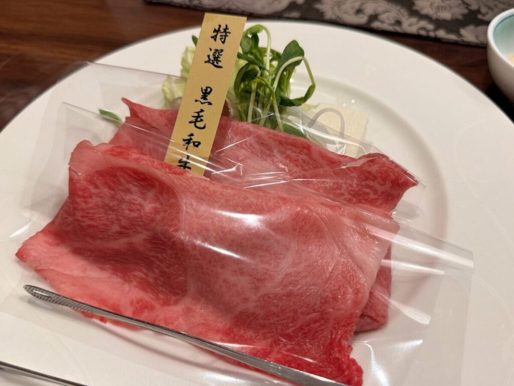 白玉の湯 華鳳|夕食の黒毛和牛のしゃぶしゃぶ