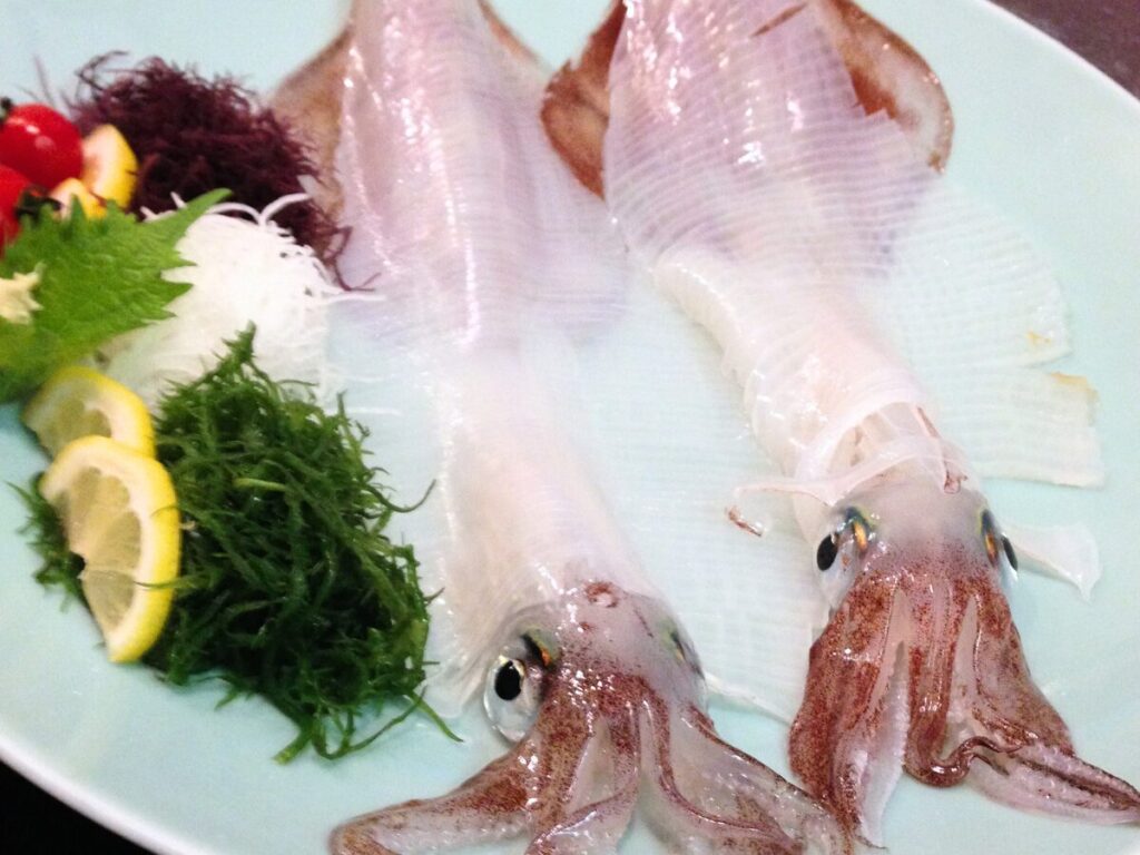 呼子萬坊のイカの活け造り