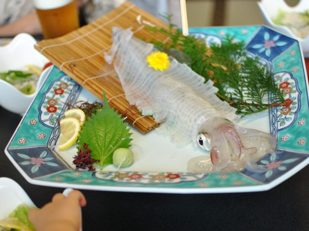 呼子大望閣のイカの活け造り